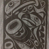 Close up of unisex t-shirt eagle motif by indigenous artist in grey