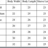 Size chart of apparel hoodie called Idle No More by indigenous artist Andy Everson
