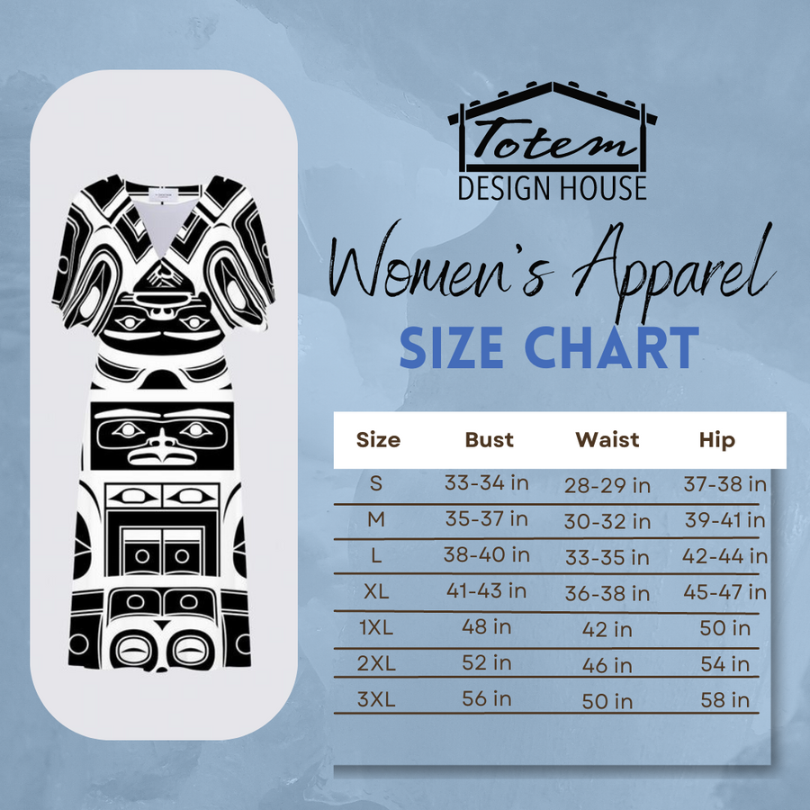 Womens size chart from the Prerogative Collection created by indigenous artist
