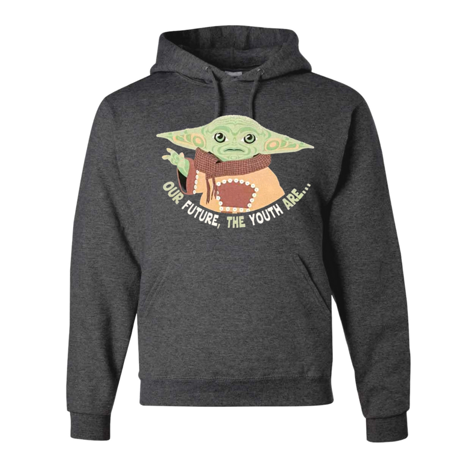 Unisex hoodie called Youth by indigenous artist Andy Everson