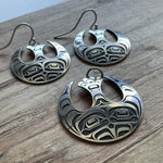 Close up of Rebel earrings by indigenous artist silver 3