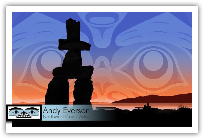 Native fine art print called An Evening in Vancouver by indigenous artist Andy Everson