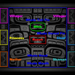 Native fine art print called Raven Gets Married by contemporary indigenous artist Andy Everson Chilkat explanation
