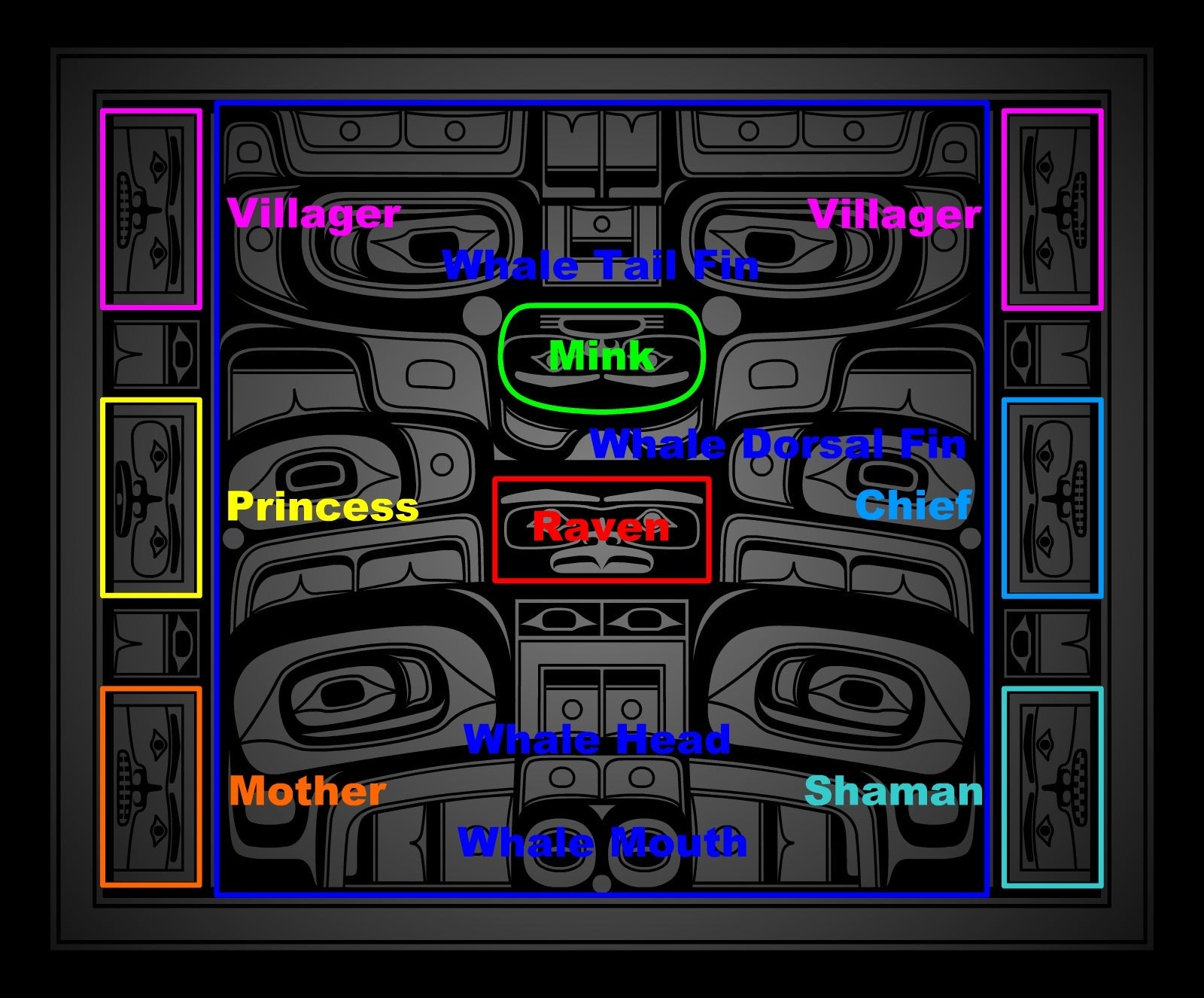 Native fine art print called Raven Gets Married by contemporary indigenous artist Andy Everson Chilkat explanation