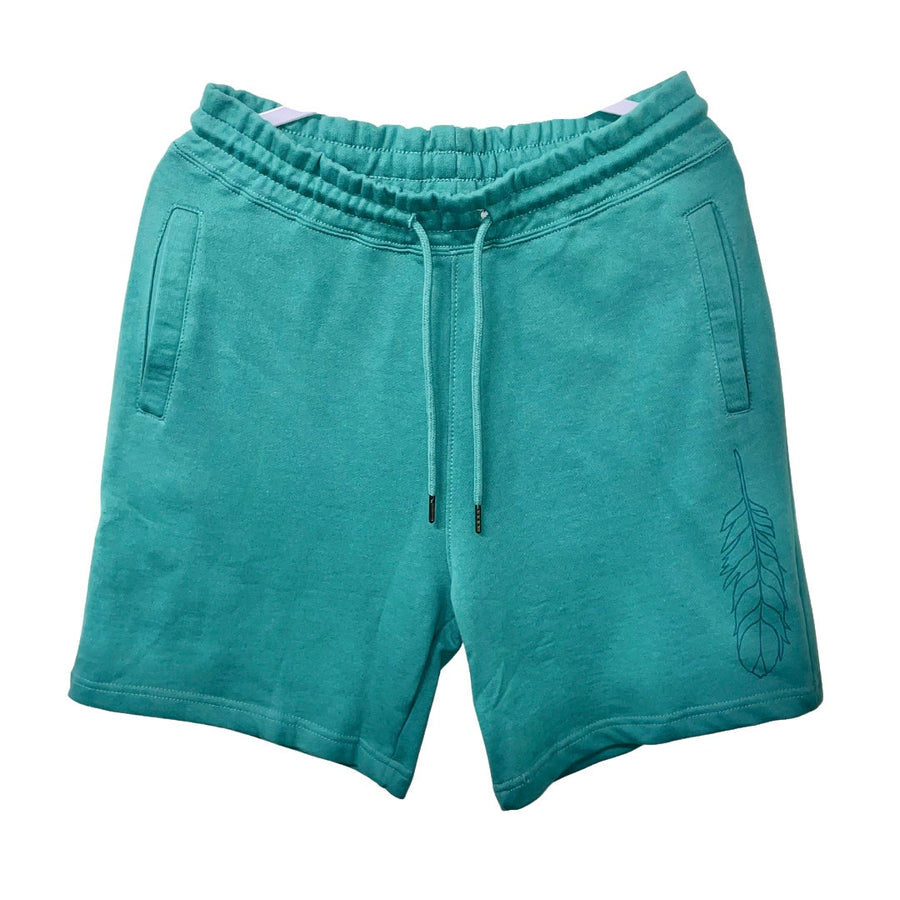 Organic cotton shorts in teal by indigenous artist