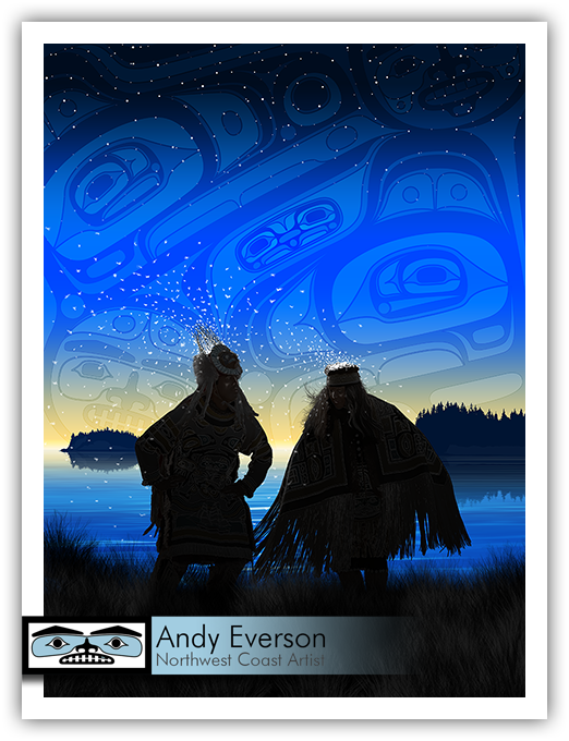 Native fine art print called Dancing Together by contemporary indigenous artist Andy Everson