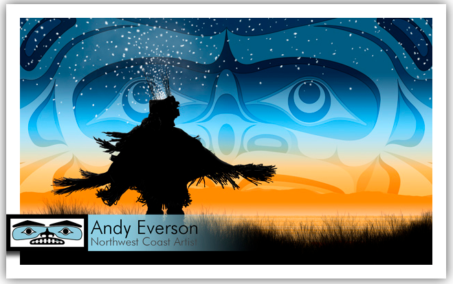 Native fine art print called Eagle Down by indigenous artist Andy Everson