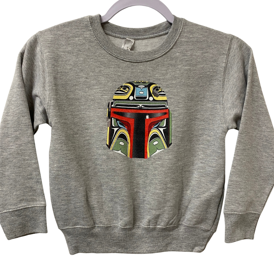 Front view of Native apparel kids sweatshirt called Resilient by Indigenous artist 3