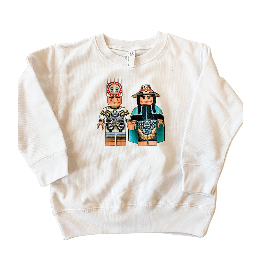 Front view of Native apparel kids sweatshirt called Indige Fig by Indigenous artist