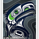 Native fine art print called Hawks by indigenous artist Andy Everson