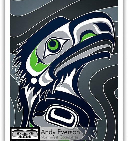 Native fine art print called Hawks by indigenous artist Andy Everson