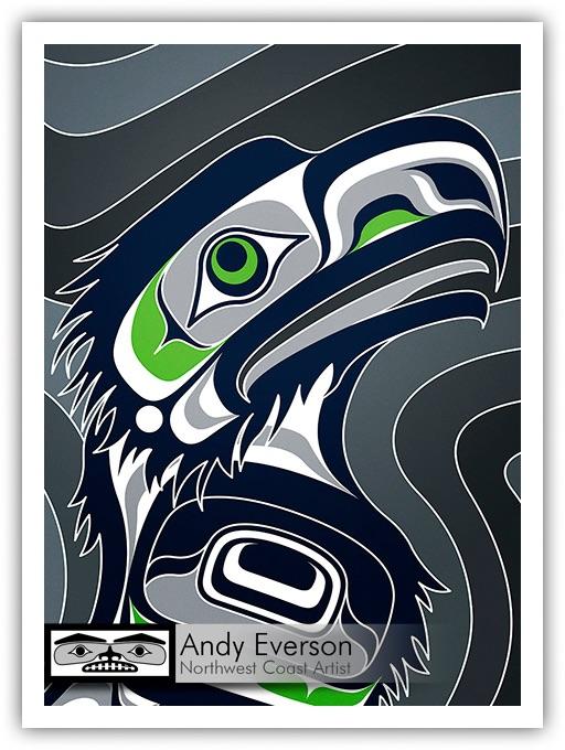 Native fine art print called Hawks by indigenous artist Andy Everson