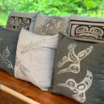 Close up of hemp pillows cover by indigenous artist