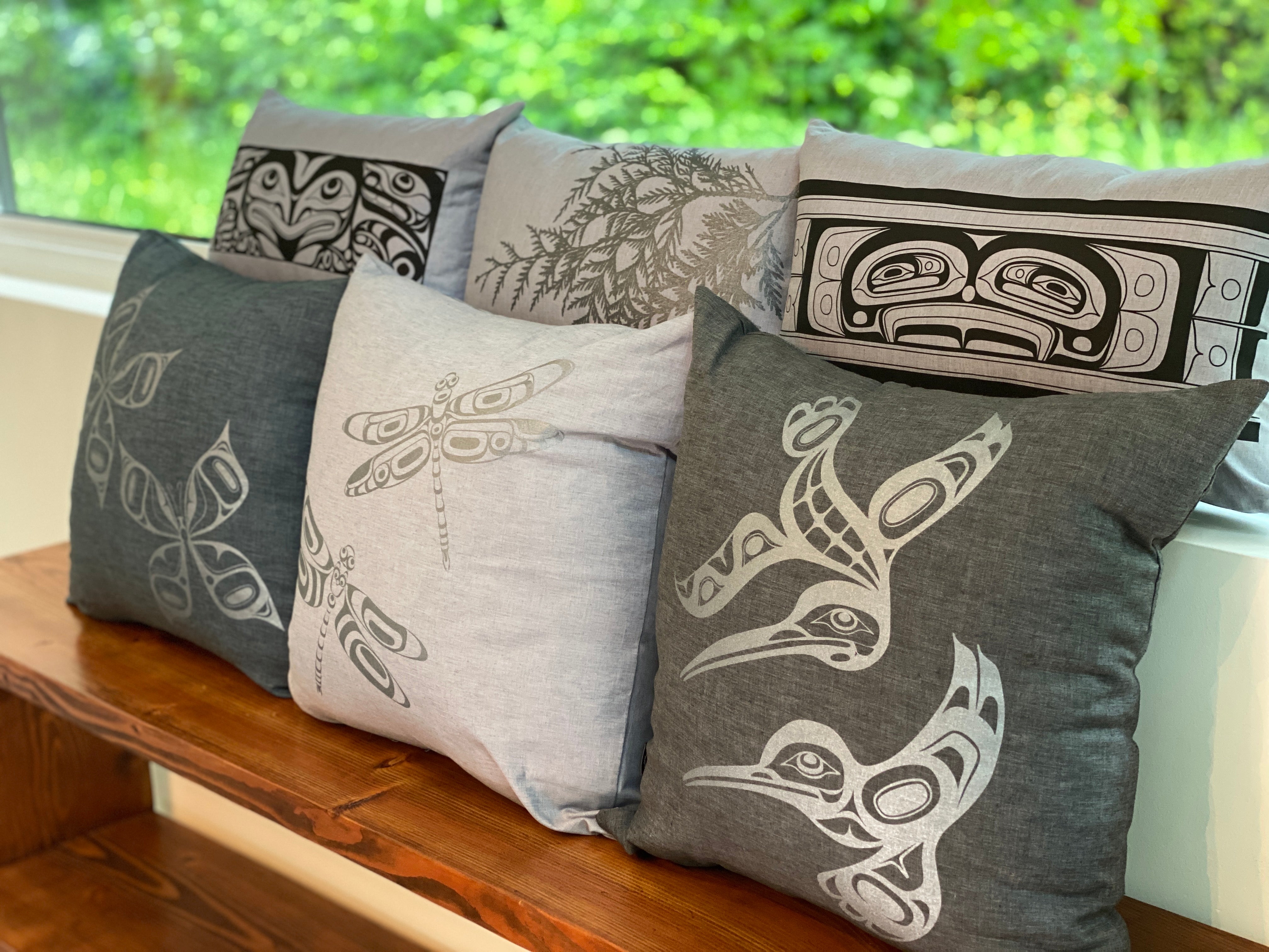 Close up of hemp pillows cover by indigenous artist