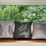 Close up of hemp pillow cover by indigenous artist display