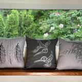 Close up of hemp pillow cover by indigenous artist display