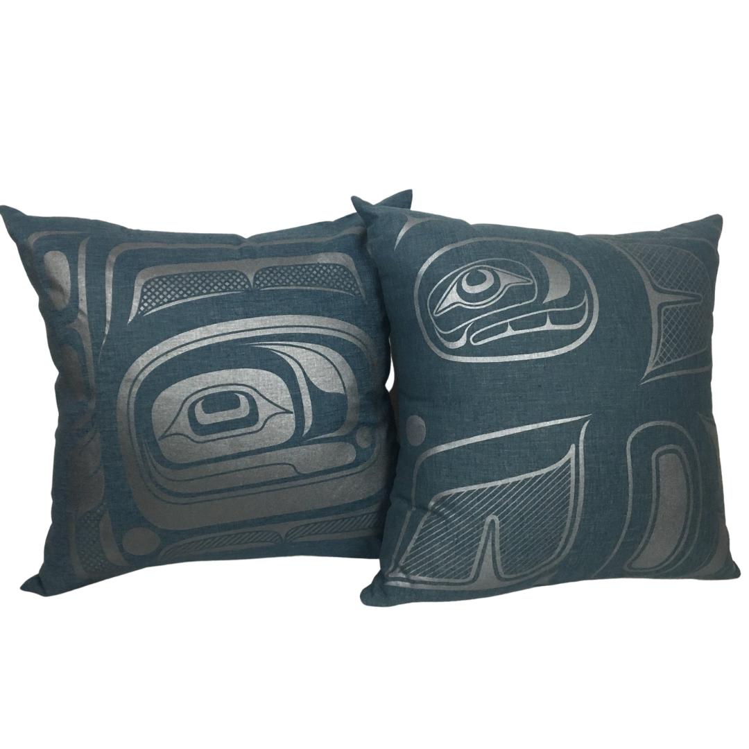 Close up of hemp pillow cover by indigenous artist