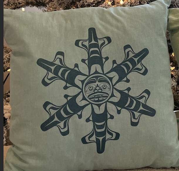 Close up of holiday pillow by indigenous artist home decor cream 5