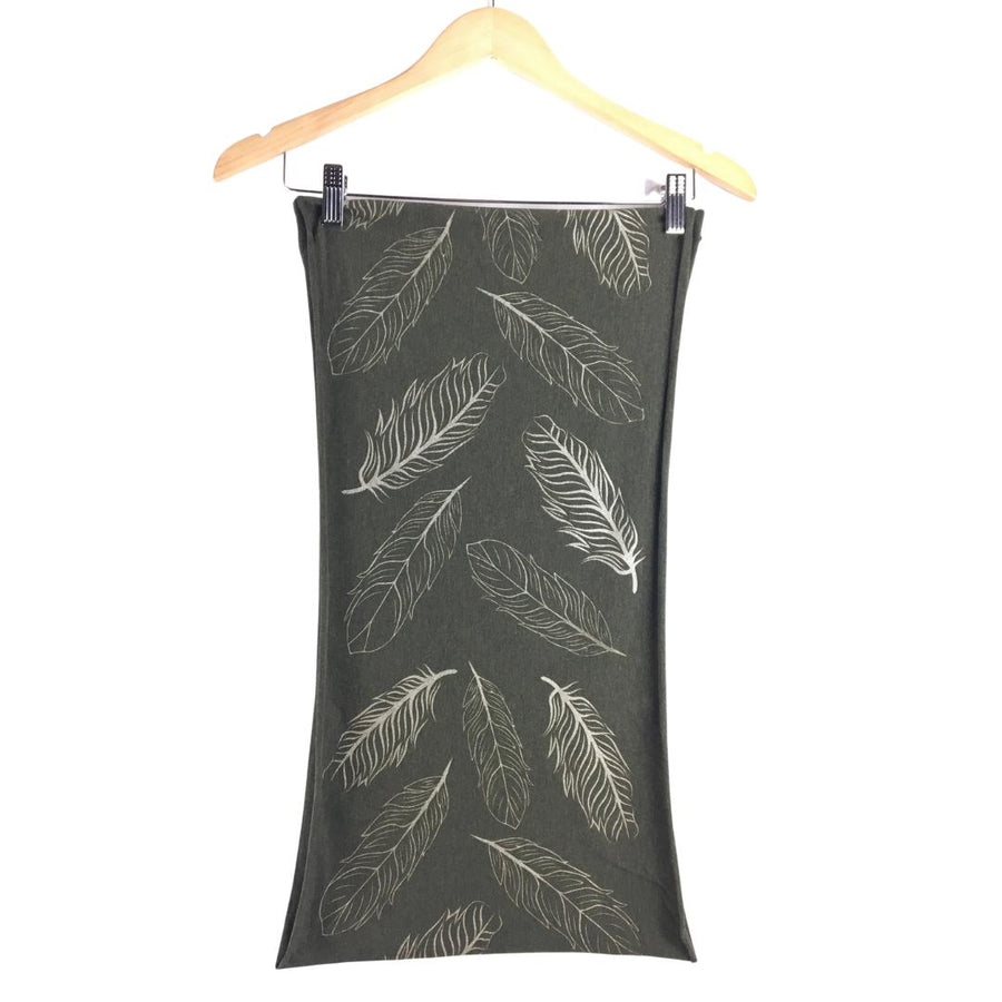 Womens infinity scarf by indigenous artist leaf pattern in grey 4