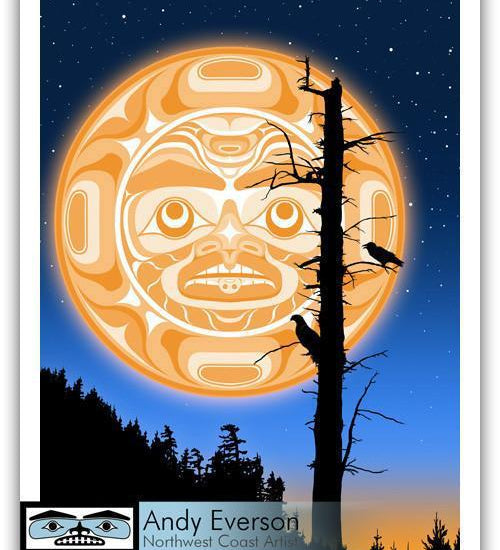 Native fine art print called Moonlit Monologue by indigenous artist Andy Everson