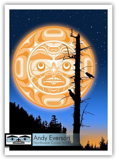 Native fine art print called Moonlit Monologue by indigenous artist Andy Everson