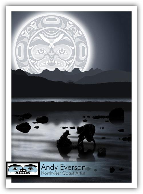 Native fine art print called Mother and Daughter by indigenous artist Andy Everson