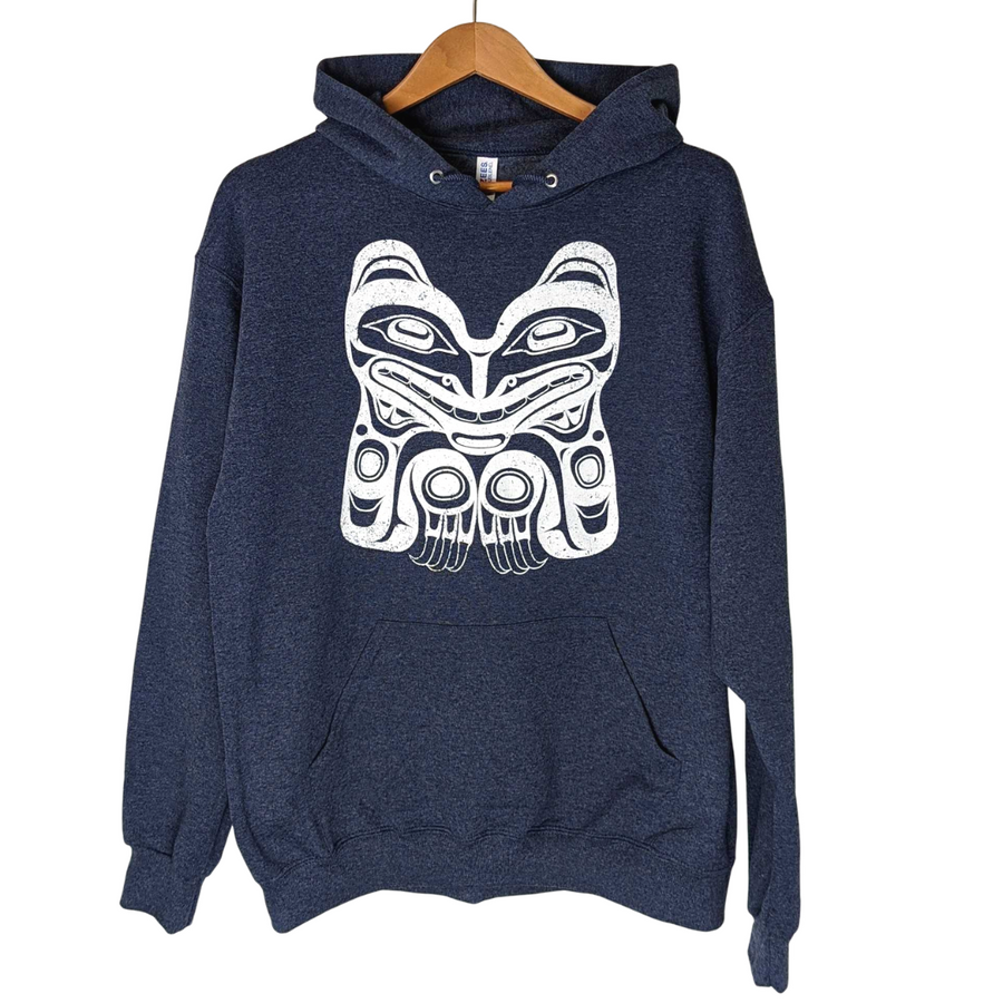Front view of unisex hoodie featuring a bear by indigenous artist