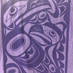 Close up of unisex t-shirt eagle motif by indigenous artist in purple