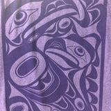 Close up of unisex t-shirt eagle motif by indigenous artist in purple
