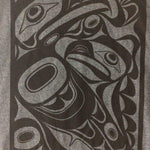 Close up of unisex t-shirt eagle motif by indigenous artist in grey