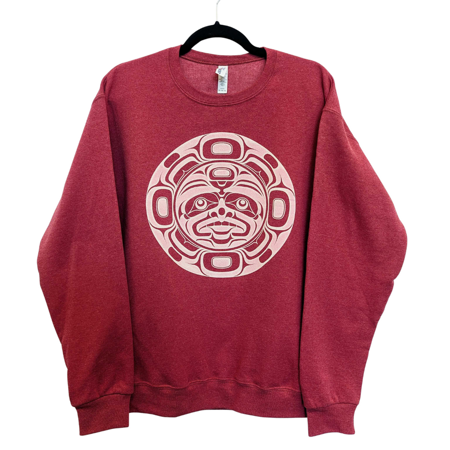 Front view of Native apparel unisex sweatshirt called moon by Indigenous artist