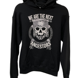 Front view of Native apparel unisex hoodie called Next Ancestors by Indigenous artist