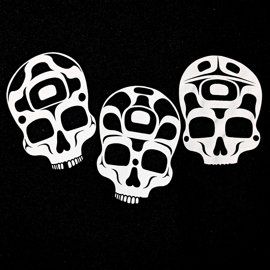 Close up view of ancestral skull unisex t-shirt by indigenous artist