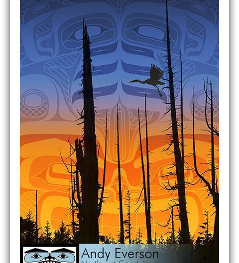 Native fine art print called Nimpkish Sunset by indigenous artist Andy Everson