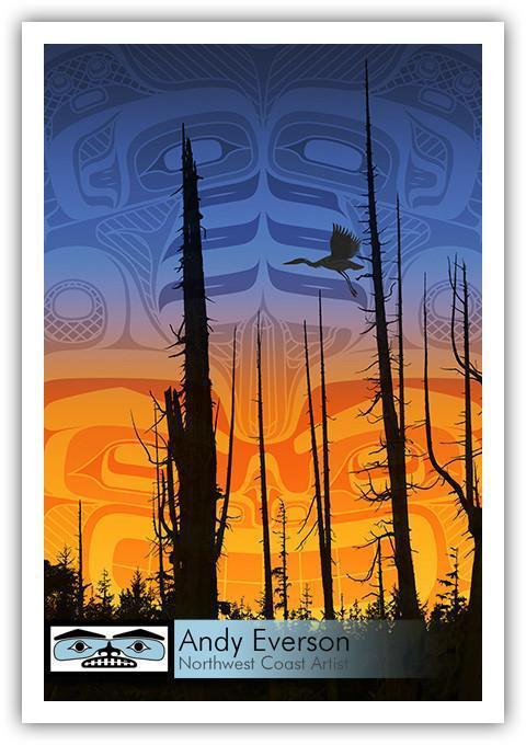 Native fine art print called Nimpkish Sunset by indigenous artist Andy Everson