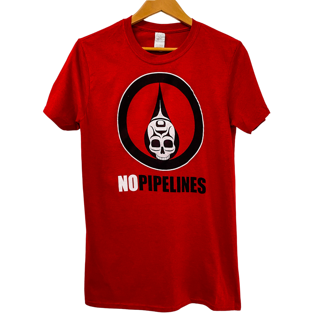 Unisex t-shirt called No Pipelines by indigenous artist Andy Everson