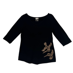 Rose Gold on Black Bamboo+Cotton 3/4 length shirt