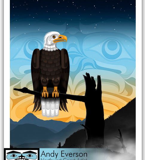Native fine art print called Sentinel by indigenous artist Andy Everson