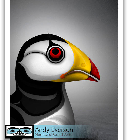Native fine art print called Splash of Color by contemporary indigenous artist Andy Everson