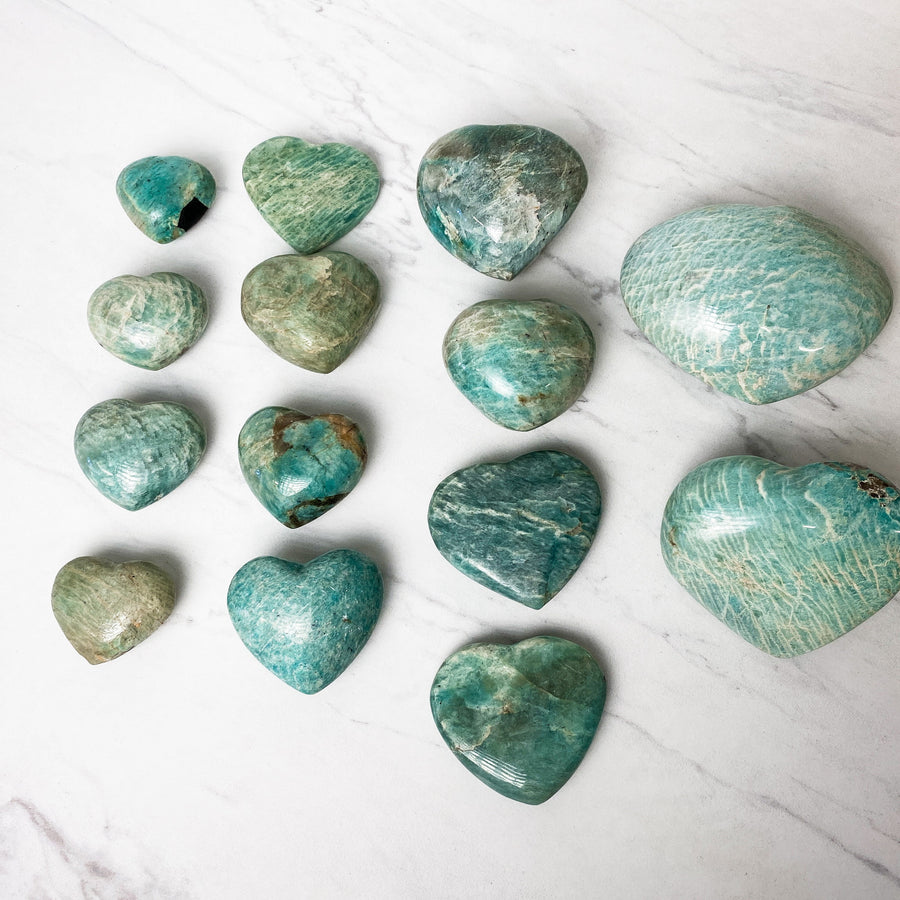 Close up of Amazonite hearts by indigenous artist 2