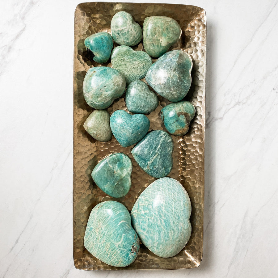 Close up of Amazonite hearts by indigenous artist