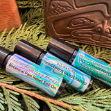 Close up of botanical pain relief roll on by indigenous artist 2