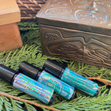 Close up of botanical pain relief roll on by indigenous artist