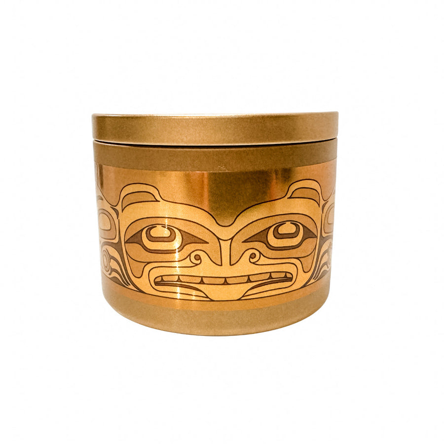 Close up of Illuminated Intentions candle collection by indigenous artist 2