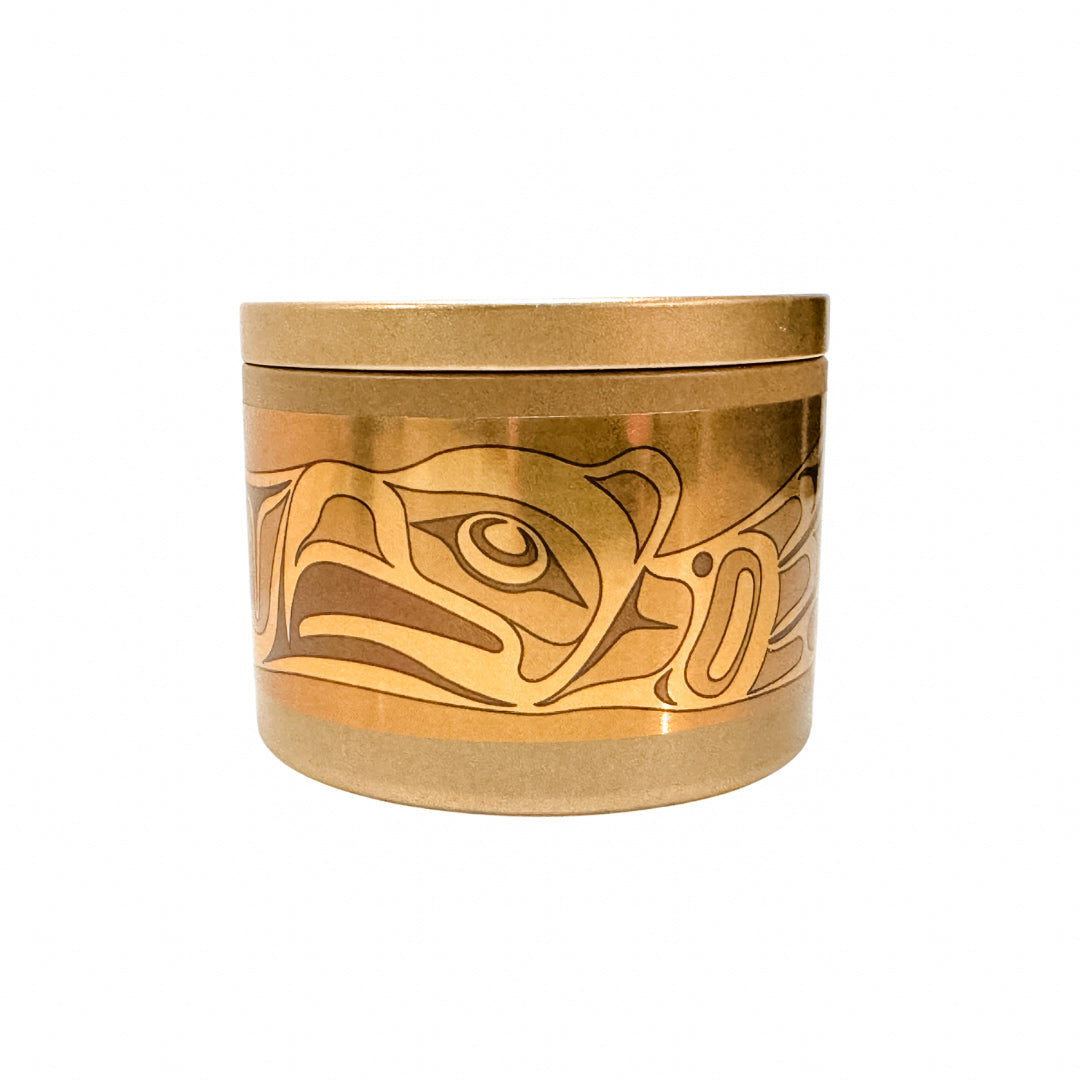 Close up of Illuminated Intentions candle collection by indigenous artist 3