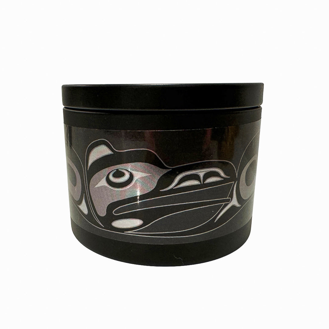 Close up of Illuminated Intentions candle collection by indigenous artist 5