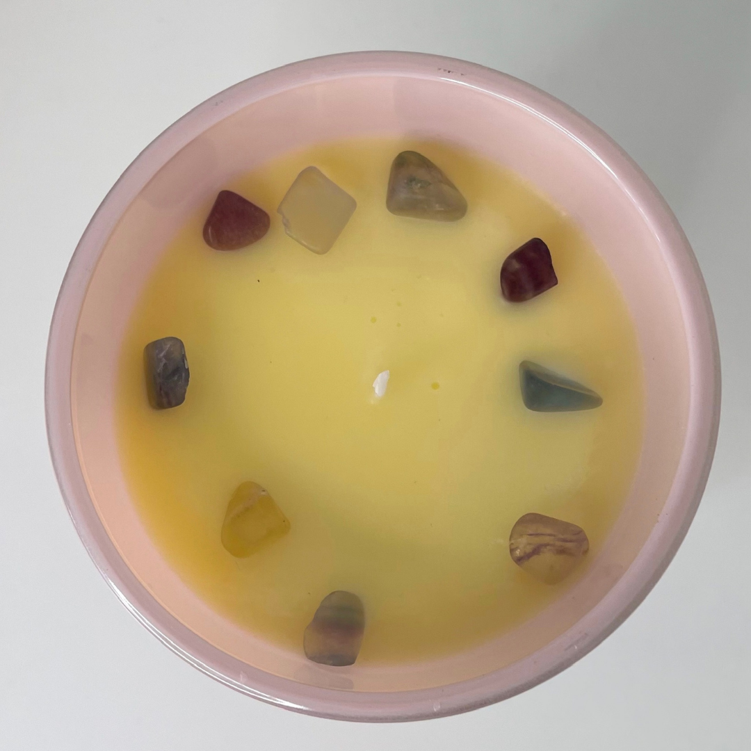 Close up of candle collection by indigenous artist design top