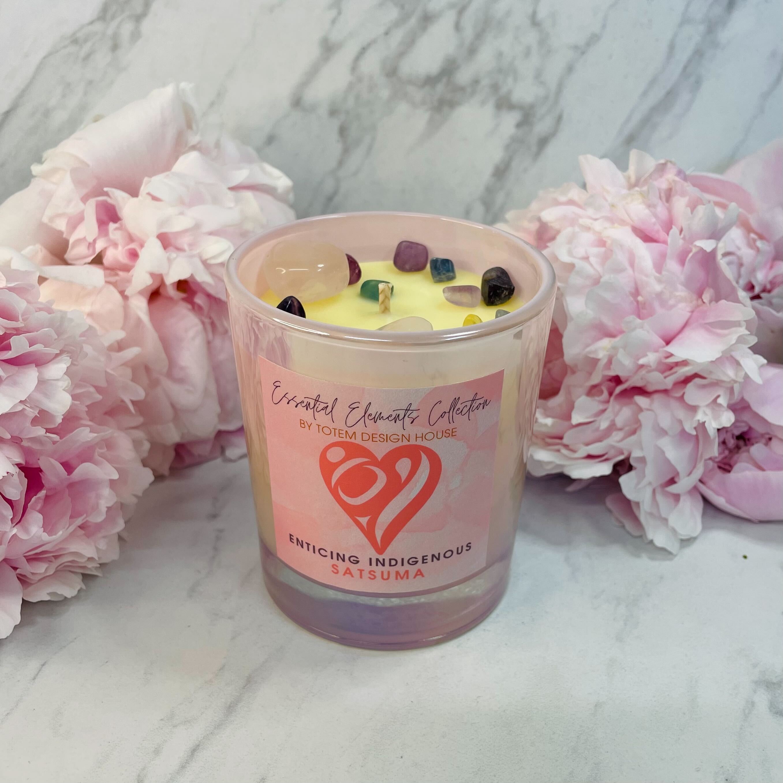 Close up of candle collection by indigenous artist heart