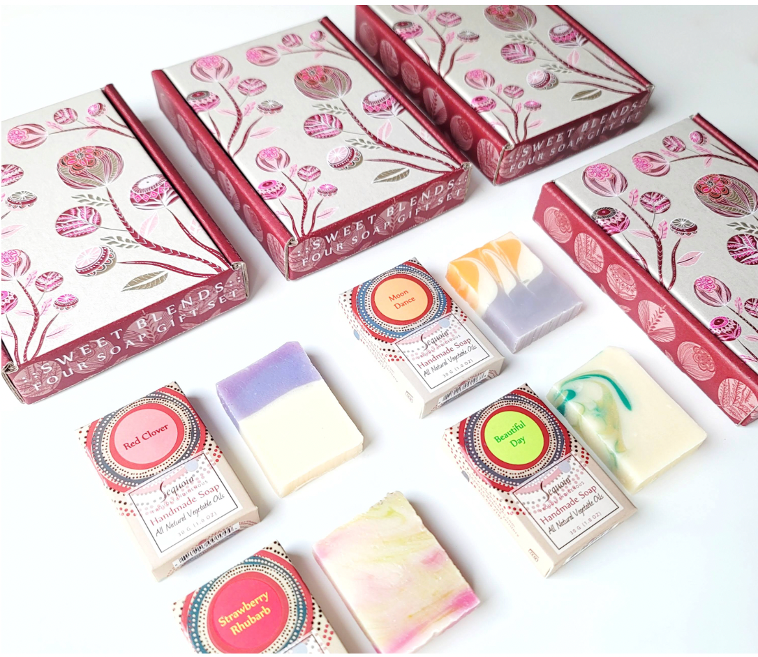 Close up of Sequoia soap gift sets by indigenous artist 6