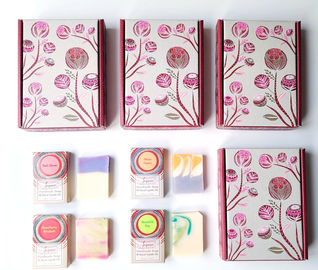 Close up of Sequoia soap gift sets by indigenous artist 7